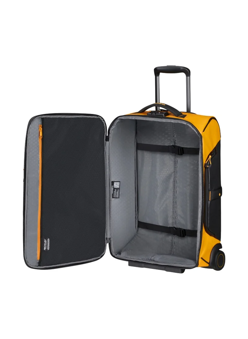 Samsonite yellow Paradiver Wheeled Duffle Bag 55 cm / 20 inch, Yellow|Reflective Pattern|TSA Lock|ID Tag|Spacious Interior|Water Repellent Material|Recyclex Material Technology - 5 Years International Warranty  | Best Price UAE
