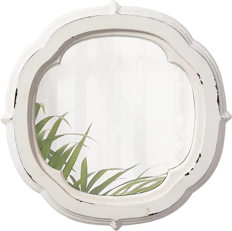 Sintosin Rustic Wooden Round Bathroom Mirror 9.1 inch, Hanging Distressed White Vintage Small Wall Mirror Decor, Farmhouse Decorative Porthole Mirrors for Hallway Bedroom Entryway Vanity - Image 1
