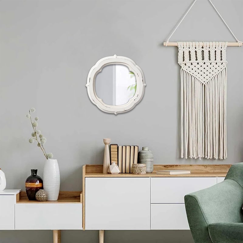Sintosin Rustic Wooden Round Bathroom Mirror 9.1 inch, Hanging Distressed White Vintage Small Wall Mirror Decor, Farmhouse Decorative Porthole Mirrors for Hallway Bedroom Entryway Vanity - Image 5
