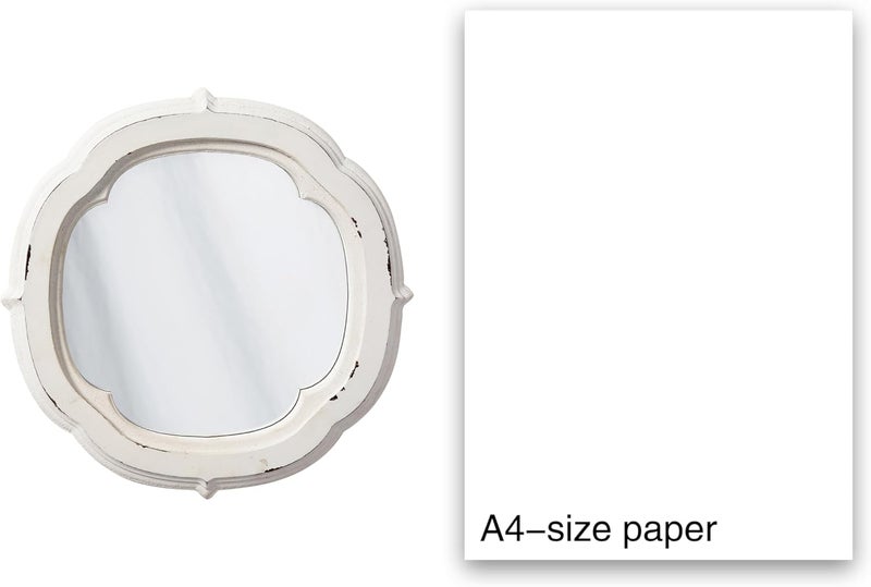 Sintosin Rustic Wooden Round Bathroom Mirror 9.1 inch, Hanging Distressed White Vintage Small Wall Mirror Decor, Farmhouse Decorative Porthole Mirrors for Hallway Bedroom Entryway Vanity - Image 3