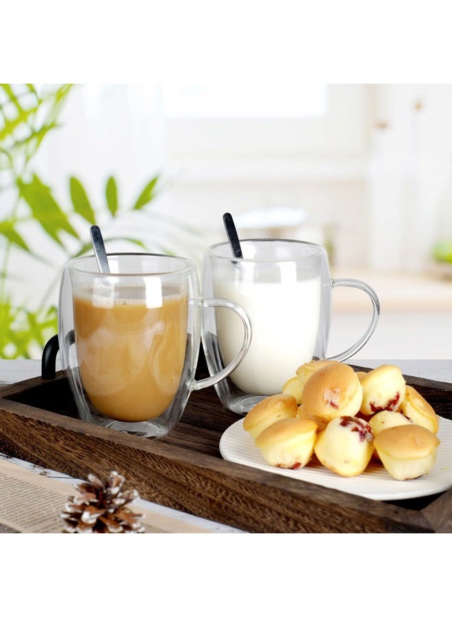 LIBWYS 6 Pack Double Walled Coffee Cups Glasses Mugs, Cappuccino Latte Tea Cups with Handle, Heat Resistant Cup Drinking Glasses 350ML Coffee Cup - Image 2