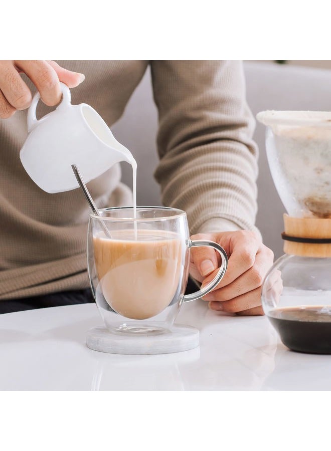 LIBWYS 6 Pack Double Walled Coffee Cups Glasses Mugs, Cappuccino Latte Tea Cups with Handle, Heat Resistant Cup Drinking Glasses 350ML Coffee Cup - Image 3