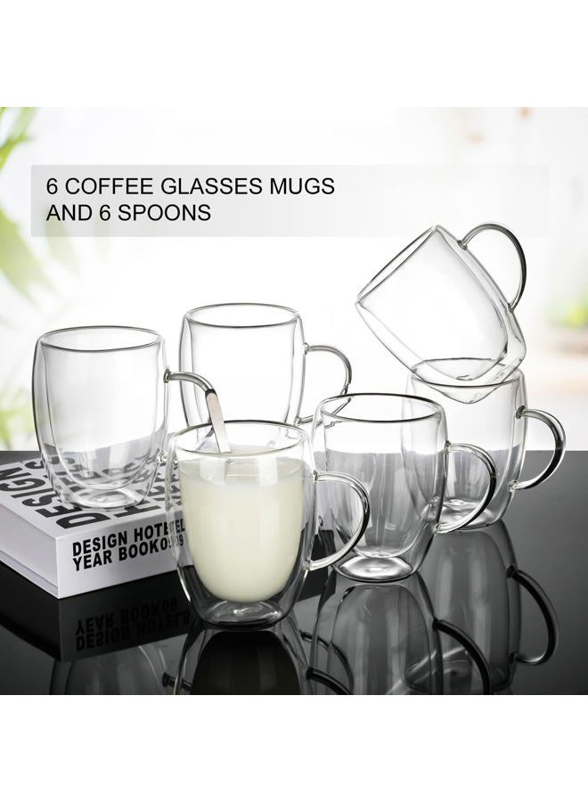 LIBWYS 6 Pack Double Walled Coffee Cups Glasses Mugs, Cappuccino Latte Tea Cups with Handle, Heat Resistant Cup Drinking Glasses 350ML Coffee Cup - Image 4