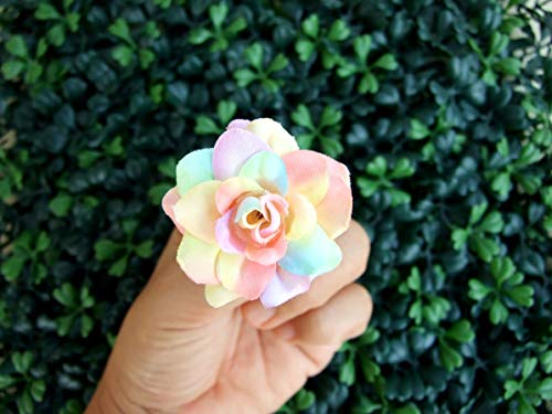 ICRAFY (24) Silk Rainbow Pastel Tones Roses Flower Head - 1.75" - Artificial Flowers Heads Fabric Floral Supplies Wholesale Lot for Wedding Flowers Accessories Make Bridal Hair Clips Headbands Dress - Image 3
