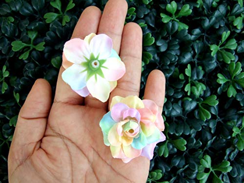 ICRAFY (24) Silk Rainbow Pastel Tones Roses Flower Head - 1.75" - Artificial Flowers Heads Fabric Floral Supplies Wholesale Lot for Wedding Flowers Accessories Make Bridal Hair Clips Headbands Dress - Image 5