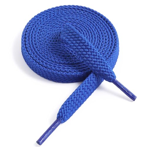 VSUDO Upgrade 54" Double Layer Weave Flat Shoelaces, 5/16" Wide Flat Shoe Laces for Adults & Kids Sneakers or Athletic Shoes [1Pair-Blue-137CM] - Image 1