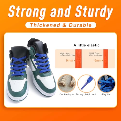 VSUDO Upgrade 54" Double Layer Weave Flat Shoelaces, 5/16" Wide Flat Shoe Laces for Adults & Kids Sneakers or Athletic Shoes [1Pair-Blue-137CM] - Image 3