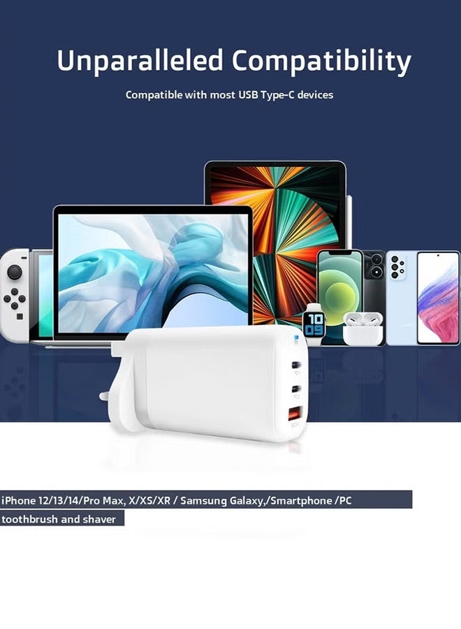 Arabest 65W GaN Triple Port USB C Charger charger adapter- Dual USB-C PD (45W+20W) & USB-A 20W Fast Charging Wall Adapter - Compatible with iPhone, Galaxy, Pixel, Samsung, Huawei, iPad, AirPods, Tablets & More - Image 2