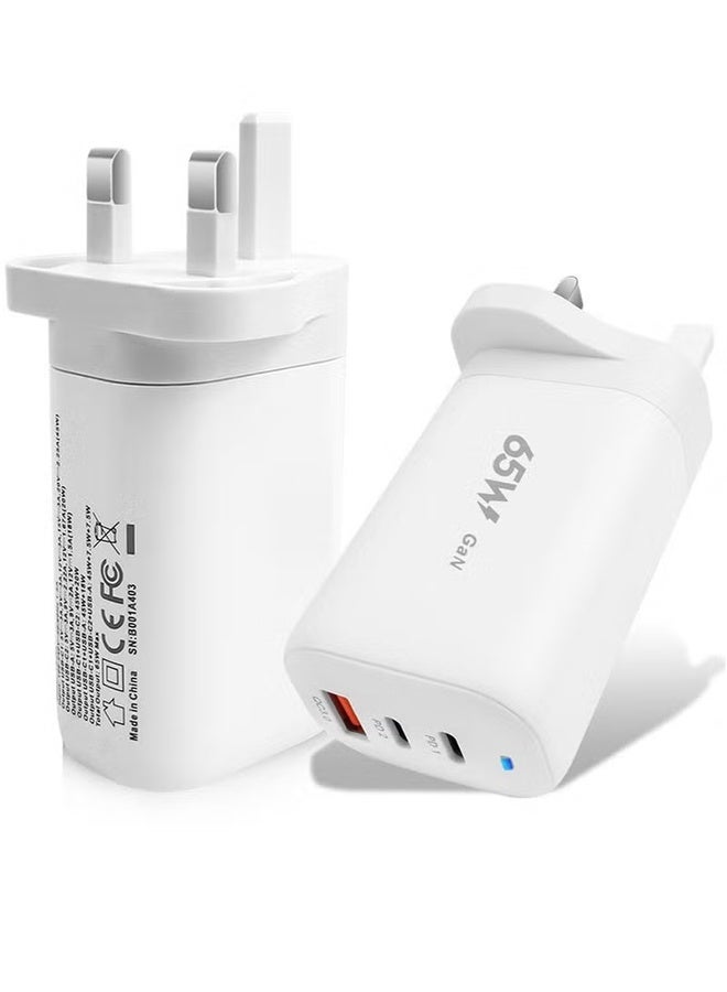 Arabest 65W GaN Triple Port USB C Charger charger adapter- Dual USB-C PD (45W+20W) & USB-A 20W Fast Charging Wall Adapter - Compatible with iPhone, Galaxy, Pixel, Samsung, Huawei, iPad, AirPods, Tablets & More - Image 1