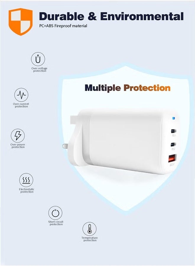 Arabest 65W GaN Triple Port USB C Charger charger adapter- Dual USB-C PD (45W+20W) & USB-A 20W Fast Charging Wall Adapter - Compatible with iPhone, Galaxy, Pixel, Samsung, Huawei, iPad, AirPods, Tablets & More - Image 4