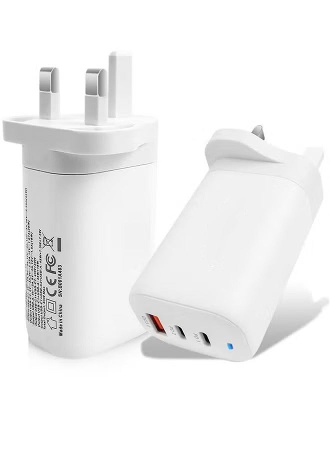 عربست شاحن 65 واط شاحن USB C ثلاثي المنافذ GaN بقوة 65 وات - محول حائط شحن سريع USB-C PD مزدوج (45 وات + 20 وات) وUSB-A بقوة 20 وات - متوافق مع أجهزة iPhone وGalaxy وPixel وSamsung وHuawei وiPad وAirPods والأجهزة اللوحية والمزيد - Image 1
