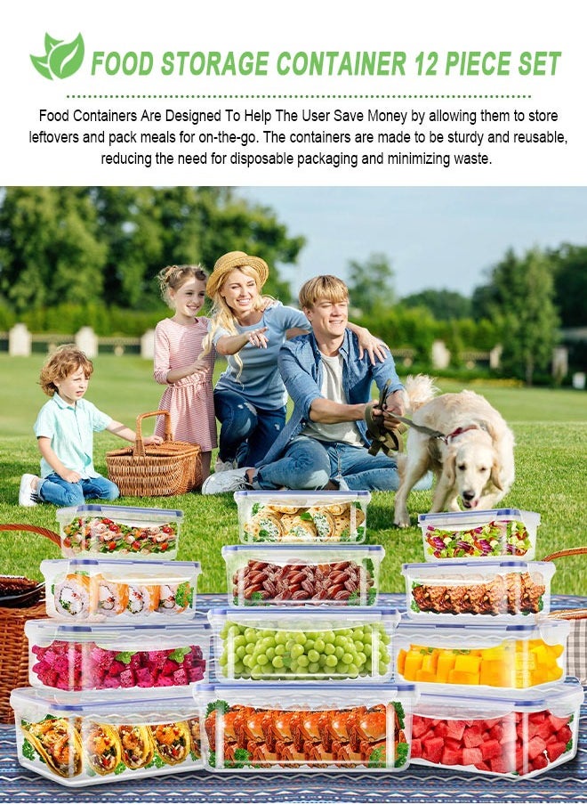 HomarKet - Meal Prep Container Airtight Food Storage Container Set of 12 Pack Re-usable Plastic Food Containers Stackable Kitchen Organizer Boxes Tupperware BPA Free & Microwave Freezer Dishwasher Safe - Image 1