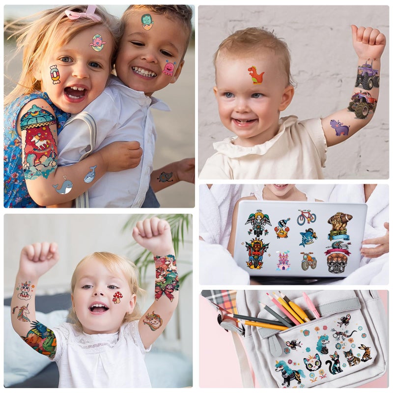 atydkug 52 PCS Kids Full Arm Temporary Tattoos - Rocket Car Dinosaur Planet Astronaut & Dolphin Castle Cat Body Tattoos Stickers for Boys & Girls, Party Supplies Gifts - Image 5