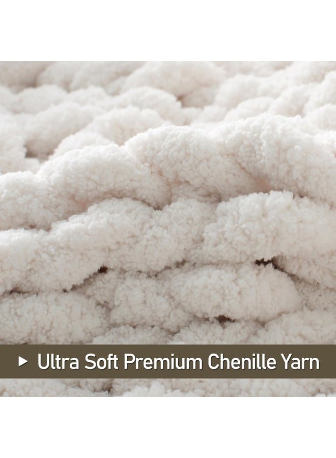 LONG CREATE Chunky Knit Throw Blanket 60"X 80", 100% Handmade with Soft Chenille Yarn, 6.7lbs Thick Cable Knitted Blankets, Large Rope Knot Crochet Throws for Couch Sofa Bed Home Decor, Cream White - Image 3
