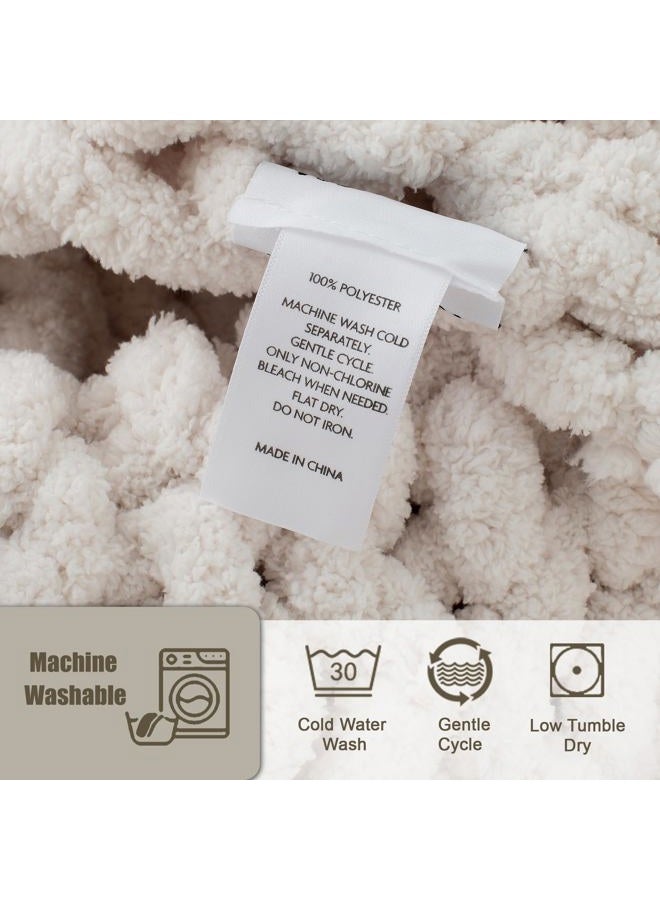 LONG CREATE Chunky Knit Throw Blanket 60"X 80", 100% Handmade with Soft Chenille Yarn, 6.7lbs Thick Cable Knitted Blankets, Large Rope Knot Crochet Throws for Couch Sofa Bed Home Decor, Cream White - Image 5