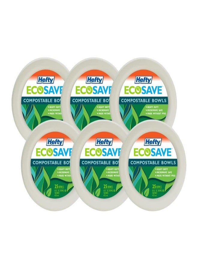 Hefty EcoSave Disposable Bowls, Made from Plant Based Materials, Heavy Duty & Microwave Safe Paper Bowls, 25 Disposable Bowls Per Pack, 16 oz Each (Pack - 6) - Image 1