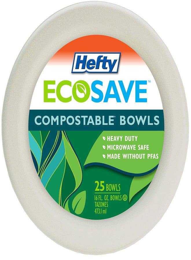 Hefty EcoSave Disposable Bowls, Made from Plant Based Materials, Heavy Duty & Microwave Safe Paper Bowls, 25 Disposable Bowls Per Pack, 16 oz Each (Pack - 6) - Image 2
