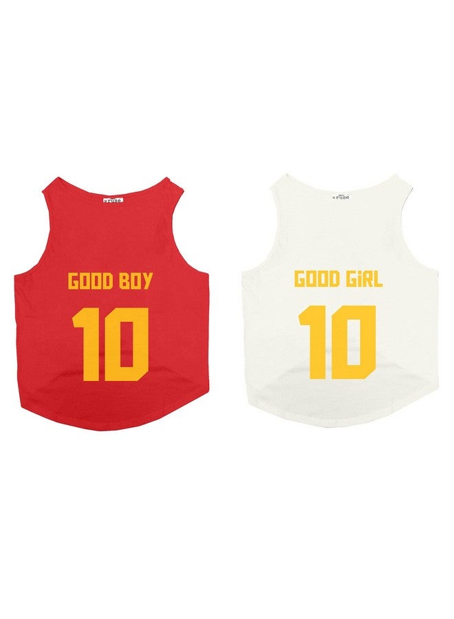 روسيبين مجموعة من 2 قميص Good Boy & Good Girl Jersey رقم 10 مطبوع عليه شعار Good Boy & Good Girl، سترة للكلاب بدون أكمام ورقبة دائرية وقميص/تي شيرت، مجموعة ملابس/ملابس/تي شيرت هدية للكلاب (أحمر/أبيض) مقاس Xx-Large (سانت برنارد، الدانماركي العظيم، إلخ) - Image 2