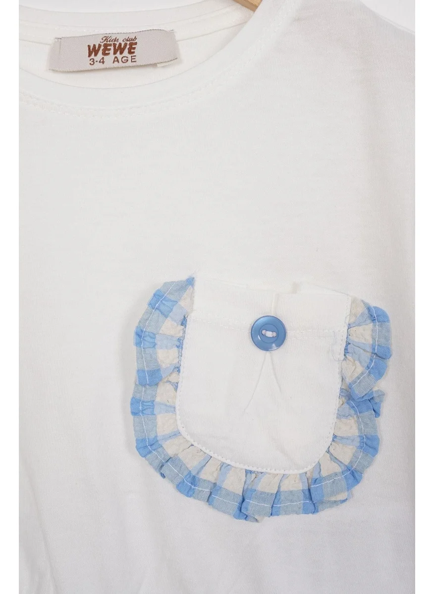 Zepkids Ruffle Detailed Ecru Blue Color Girl Shorts Set