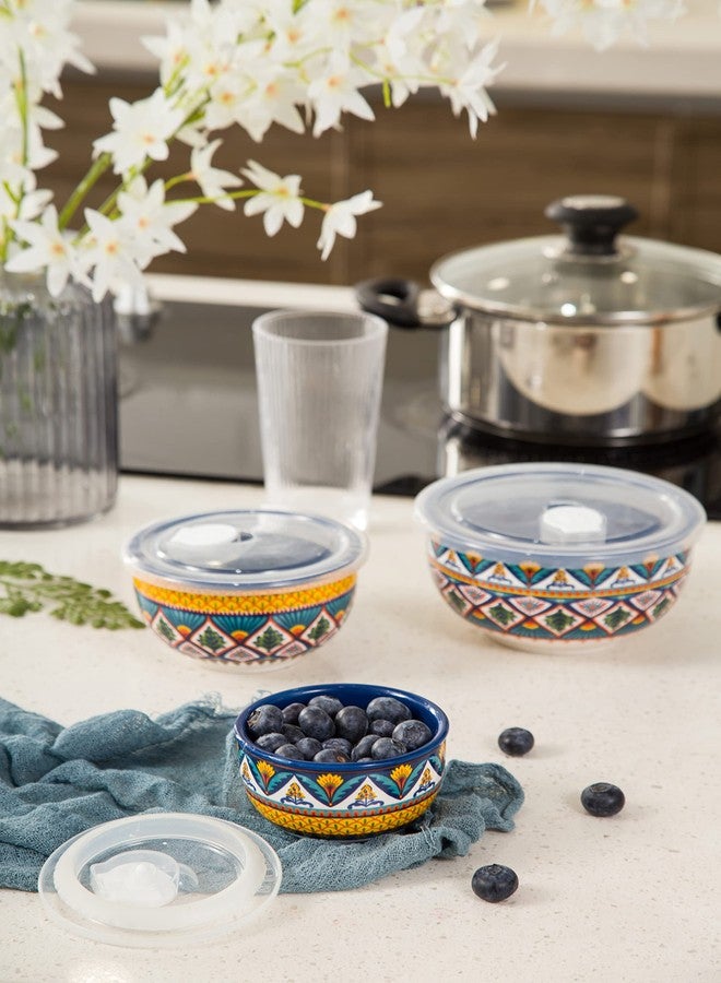 Bico Havana Ceramic Bowl with Air Tight Lid Set of 3(27oz, 18oz, 9oz each), Prep bowls, Food Storage Bowl for Salad, Snacks, Fruits, Microwave and Dishwasher Safe - Image 5