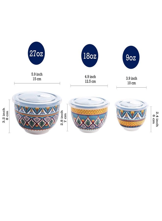 Bico Havana Ceramic Bowl with Air Tight Lid Set of 3(27oz, 18oz, 9oz each), Prep bowls, Food Storage Bowl for Salad, Snacks, Fruits, Microwave and Dishwasher Safe - Image 2