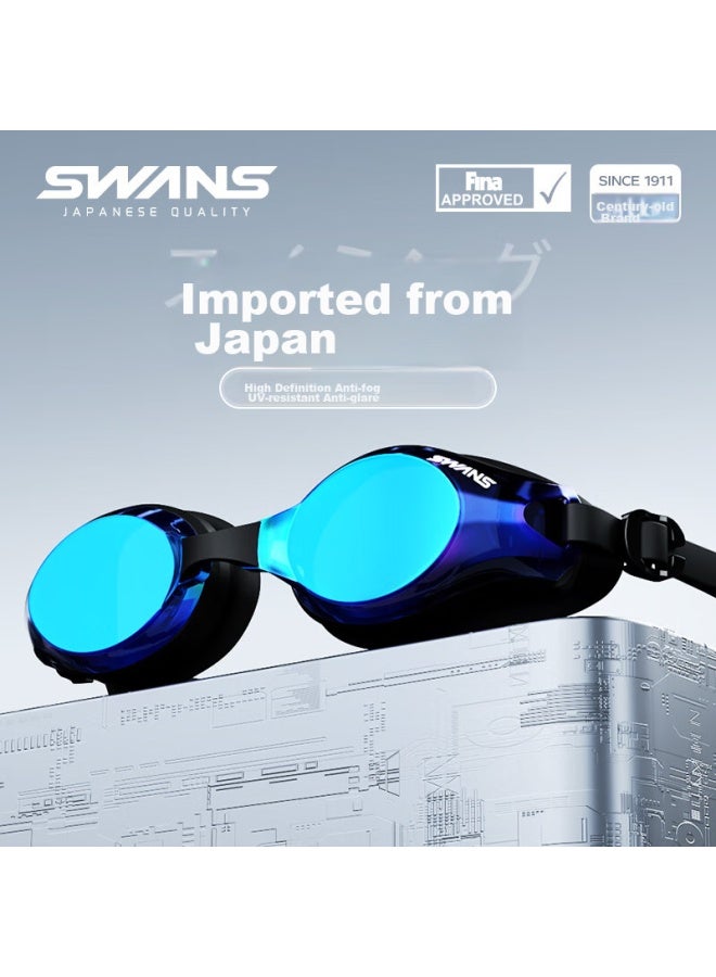 Swans Swimming Goggles With Coating, Imported From Japan, Waterproof, Anti-fog, High-definition, Large Frame, For Men And Women, Professional Diving, Navy Blue - Image 1