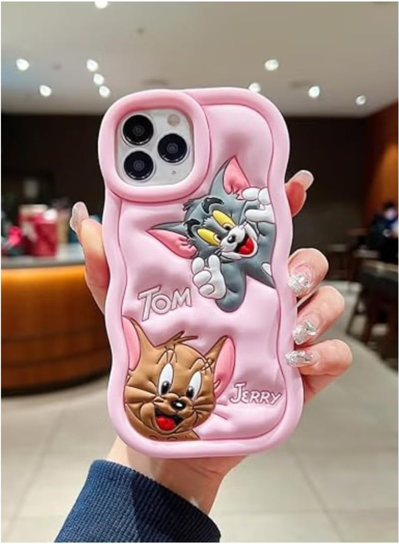 IAF For iPhone 15 Pro Max Cover Case with Camera Protection Cute 3D Soft Silicone Protective Design Cartoon Back Cover Silicone BABY PINK  - Image 1