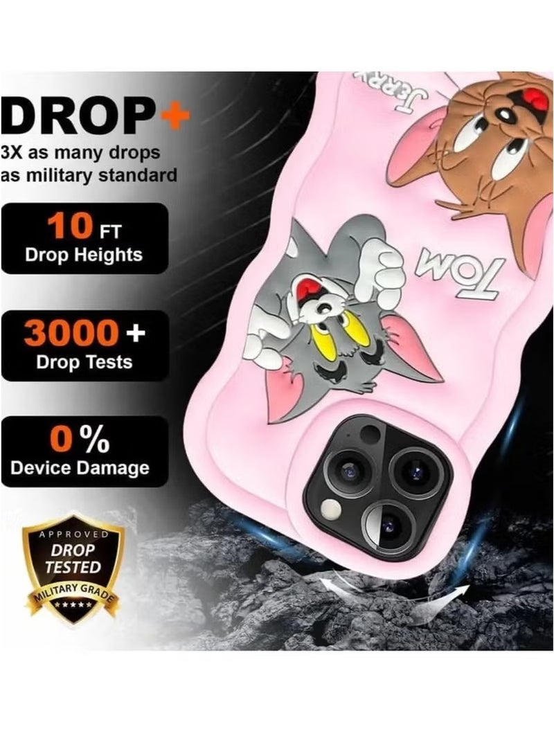 IAF For iPhone 15 Pro Max Cover Case with Camera Protection Cute 3D Soft Silicone Protective Design Cartoon Back Cover Silicone BABY PINK  - Image 4