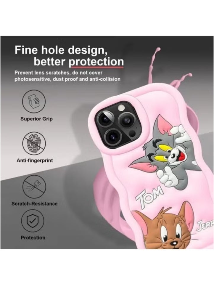 IAF For iPhone 15 Pro Max Cover Case with Camera Protection Cute 3D Soft Silicone Protective Design Cartoon Back Cover Silicone BABY PINK  - Image 5