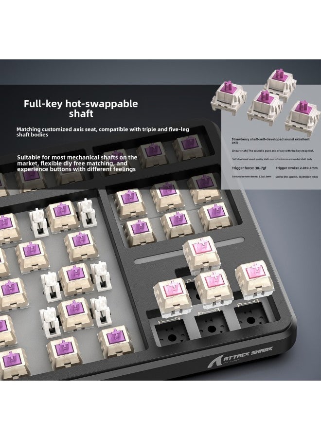 Generic - Attack Shark X87 Wireless Mechanical Keyboard Bluetooth Three-Mode Gasket Customized E-sports Side Engraved Gaming Keyboard-Color:Attack Shark X87 Three-mode Hot-swappable Rgb Lighting Stars Black Strawberry Shaft - Image 1