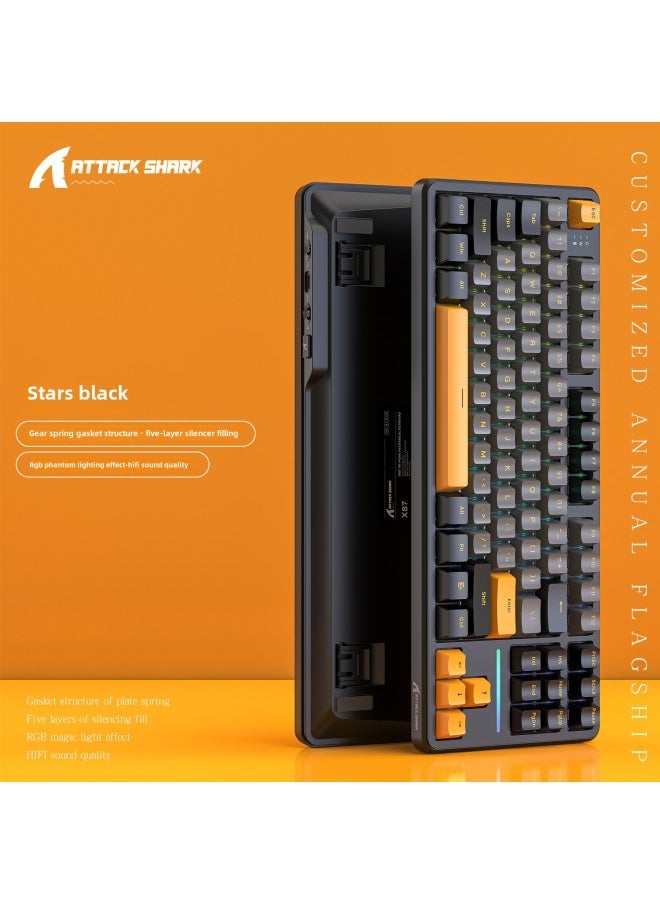 Generic - Attack Shark X87 Wireless Mechanical Keyboard Bluetooth Three-Mode Gasket Customized E-sports Side Engraved Gaming Keyboard-Color:Attack Shark X87 Three-mode Hot-swappable Rgb Lighting Stars Black Strawberry Shaft - Image 1