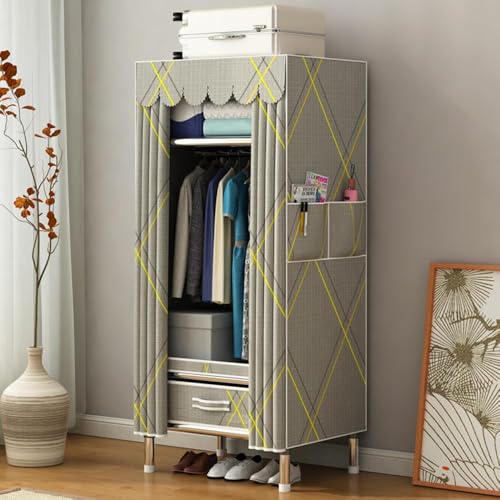 StarAndDaisy Breathable Fabric, Alloy Steel Kids Foldable Wardrobe with Cover & Drawers Almirah for Clothes, Shoes & Accessories/Space-Saving Closet with Side Pockets & Hanging Rod -Rhombus, Grey - Image 1