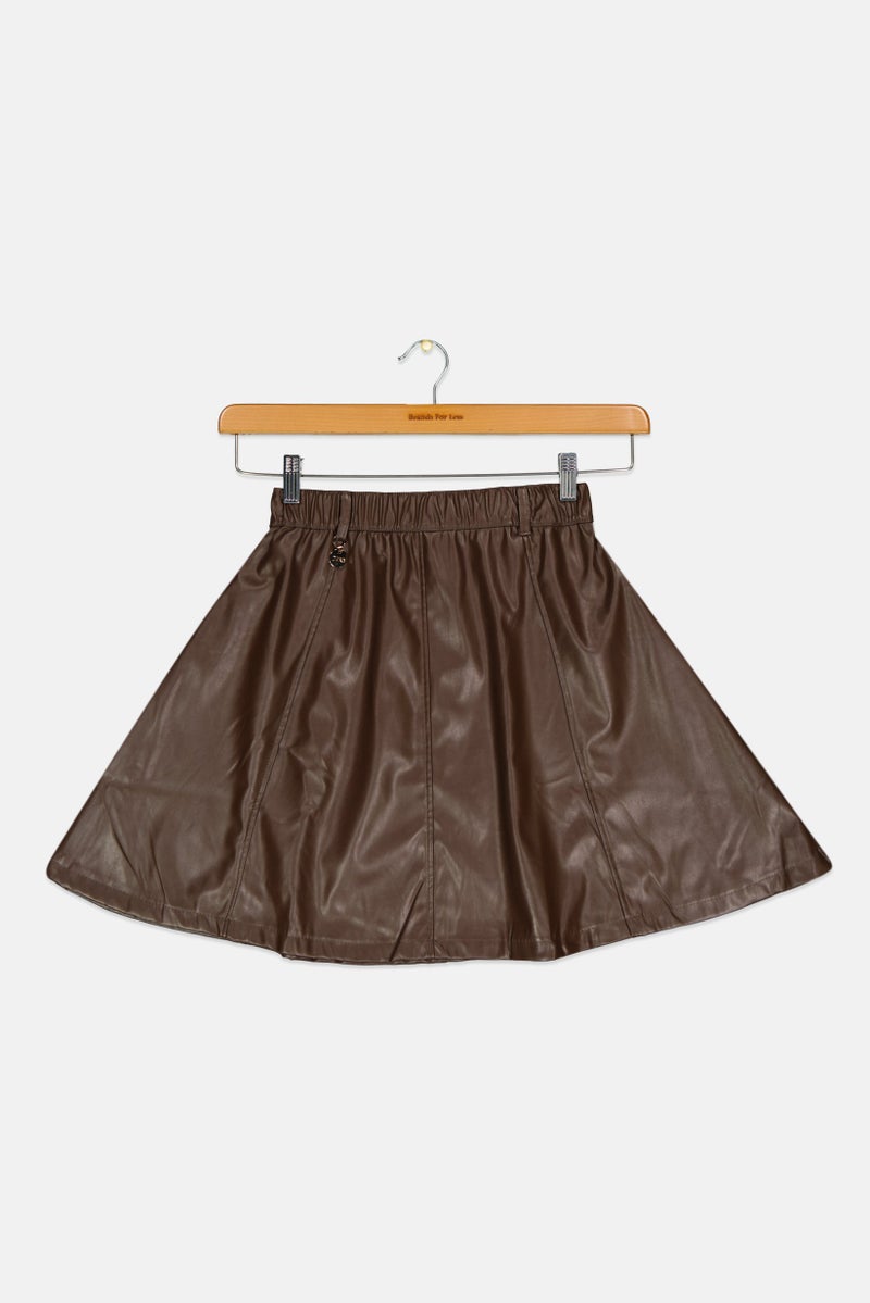 Overkids Kids Girl Plain Leather Midi Skirt, Chocolate Brown  - Image 1