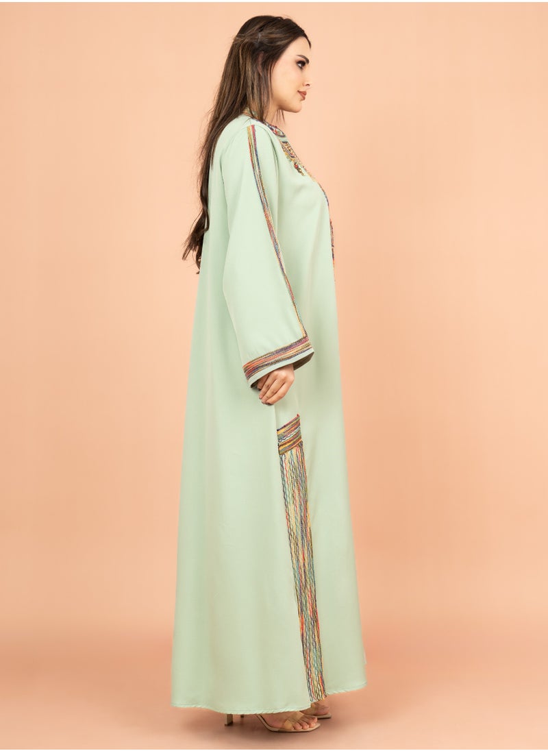 IKKXA Solid Embroidered Jalabiya IK4003 Green  - Image 3