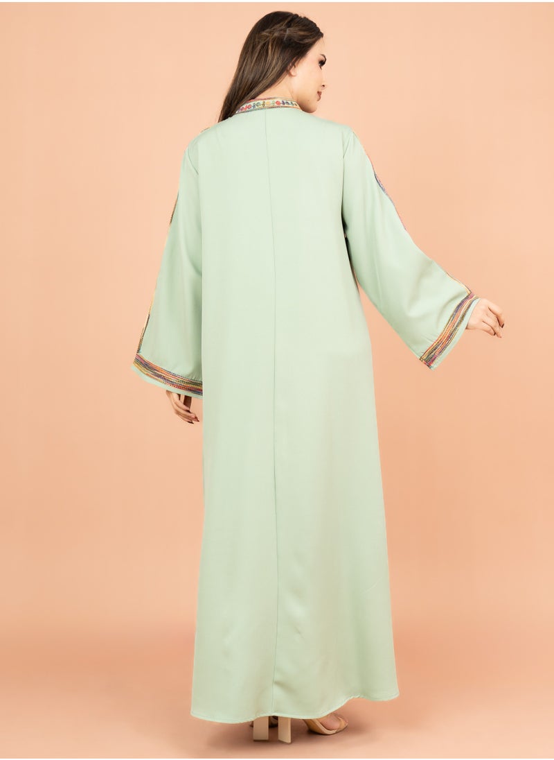 IKKXA Solid Embroidered Jalabiya IK4003 Green  - Image 4