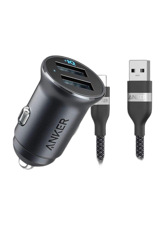 Anker Car Charger, Mini 24W 4.8A Metal Dual USB Car Charger, PowerDrive 2 Alloy Flush Fit Car Adapter with Blue LED, for iPhone 16/15/14/13/12, Samsung, Huawei, Xiaomi, Redmi, Vivo, Oppo and More & Car Carplay USB to USB C Cable, USB A to USB C Charger Cord for iPhone 17/17Pro/16 Pro Max/ Air and More (USB 2.0, 6FT,Black) Bundle - Image 1