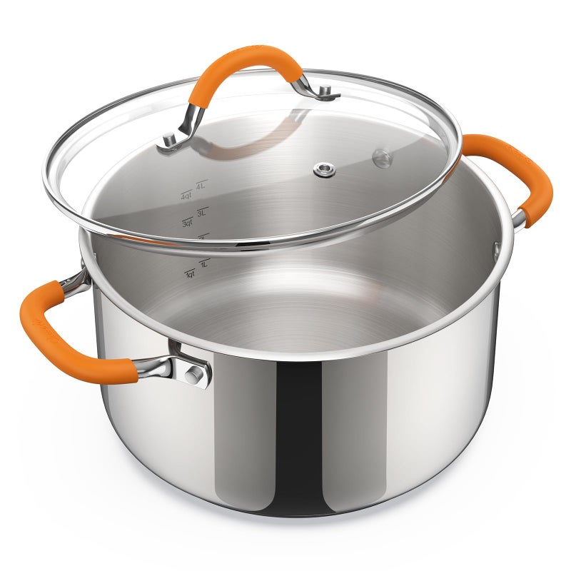 Ciwete Stainless Steel Stock Pot, 5.2 Quart Soup Pot with Lid, Heavy-Duty Thick Bottom Induction Cooking Pot for Pasta, Stew & Simmering, Even Heating, Compatible with All Cooktops, Dishwasher Safe - Image 1