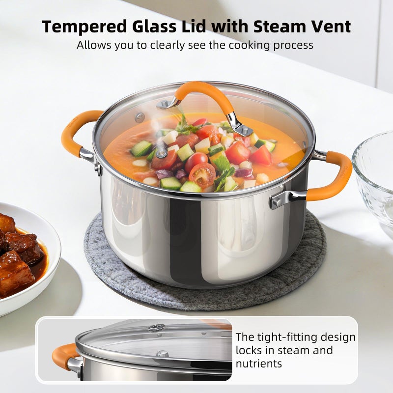 Ciwete Stainless Steel Stock Pot, 5.2 Quart Soup Pot with Lid, Heavy-Duty Thick Bottom Induction Cooking Pot for Pasta, Stew & Simmering, Even Heating, Compatible with All Cooktops, Dishwasher Safe - Image 4