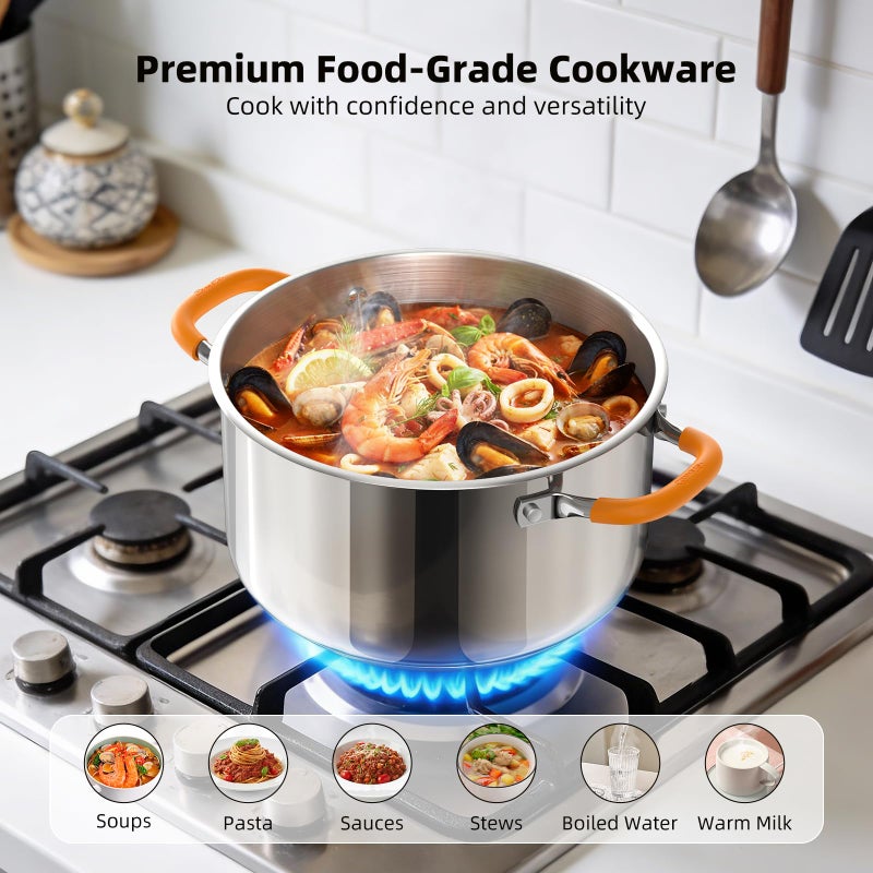 Ciwete Stainless Steel Stock Pot, 5.2 Quart Soup Pot with Lid, Heavy-Duty Thick Bottom Induction Cooking Pot for Pasta, Stew & Simmering, Even Heating, Compatible with All Cooktops, Dishwasher Safe - Image 2