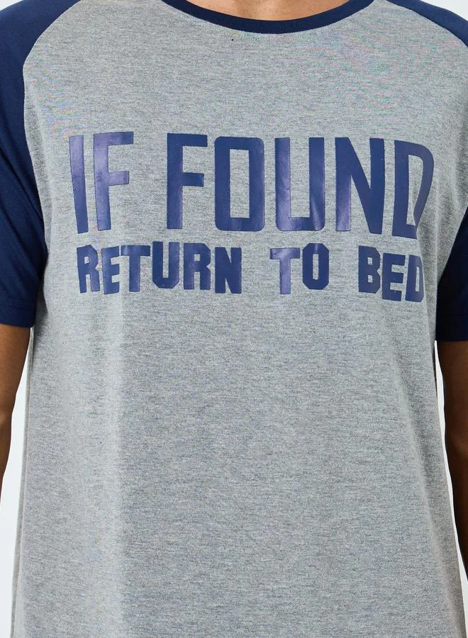 Styli  Men Grey Printed Raglan Sleeve T-Shirt and Pyjama Set for Men | Best Price UAE