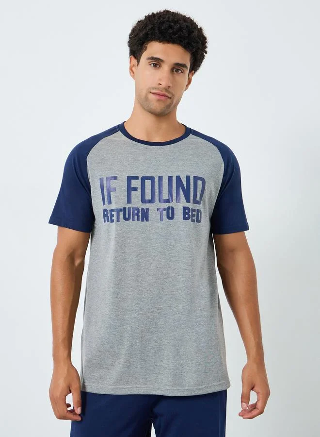 Styli  Men Grey Printed Raglan Sleeve T-Shirt and Pyjama Set for Men | Best Price UAE