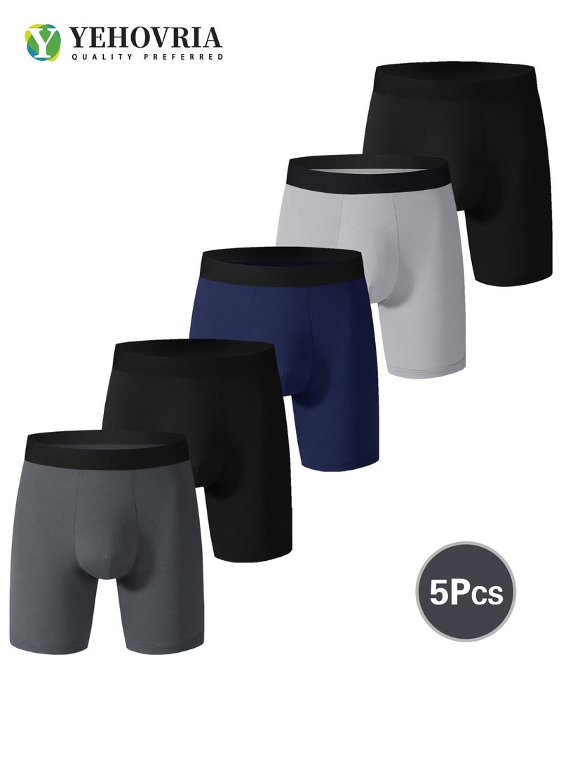 YEHOVRIA Men's 5-Pack Boxer Briefs - Mid-Rise, Anti-Chafing Stretch Cotton, Breathable Solid Colour Underwear Multicolour - Image 1