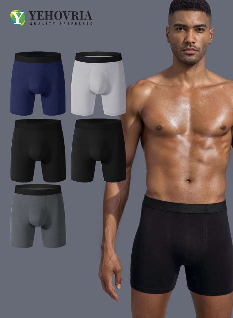 YEHOVRIA Men's 5-Pack Boxer Briefs - Mid-Rise, Anti-Chafing Stretch Cotton, Breathable Solid Colour Underwear Multicolour - Image 5