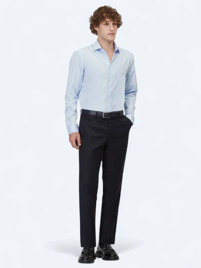 Kip Dark Blue Plain Regular Fit Long Weaving Classical 100% Cotton Shirt