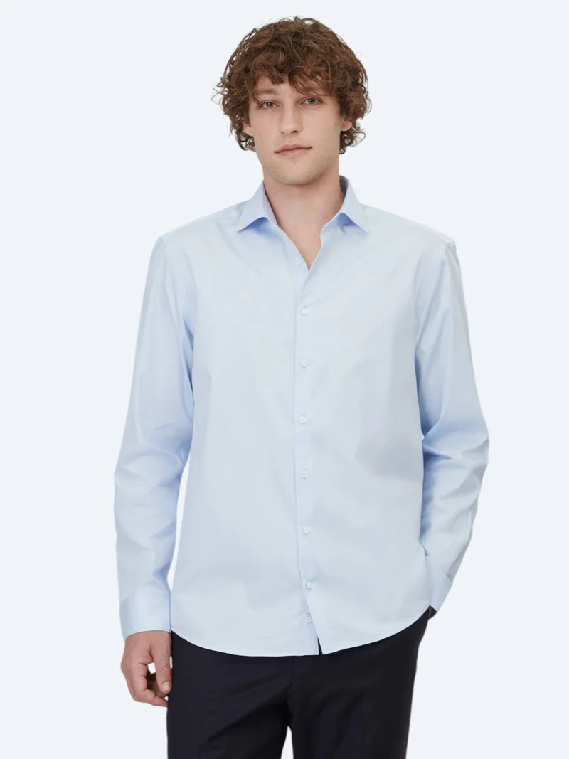 Kip Dark Blue Plain Regular Fit Long Weaving Classical 100% Cotton Shirt