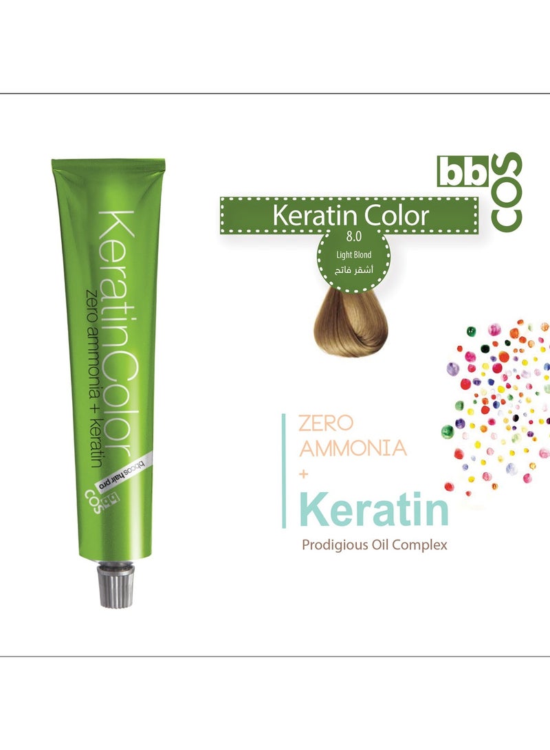 Keratin Hair Color 8.0 Light Blonde Permanent Ammonia-Free Hair Color 100ml