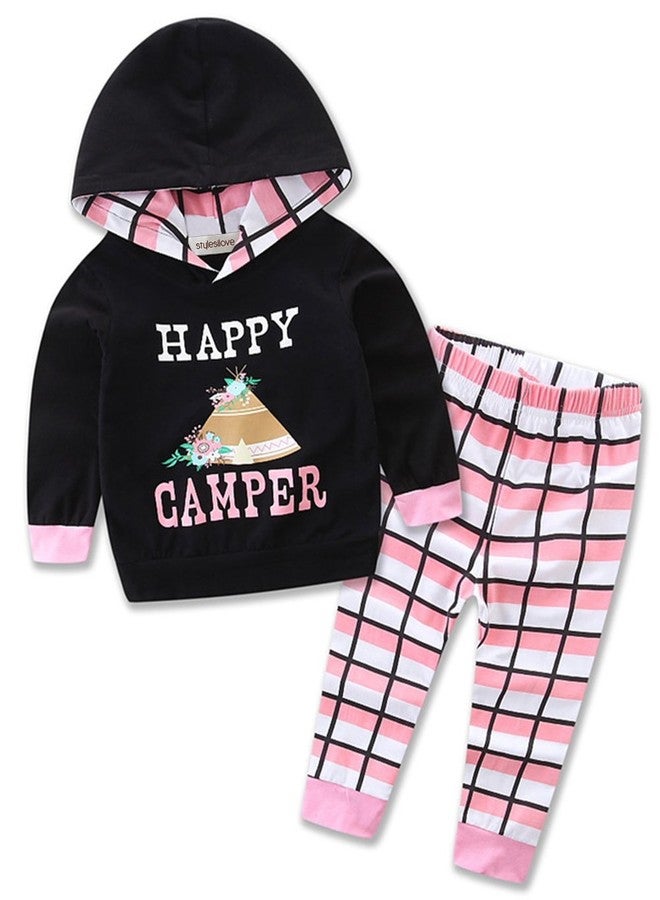 stylesilove Newborn Infant Toddler Baby Girl Happy Camper Long Sleeve Hoodie and Plaid Pants Casual Clothing Set 2-piece (70/3-6 Months) - Image 1