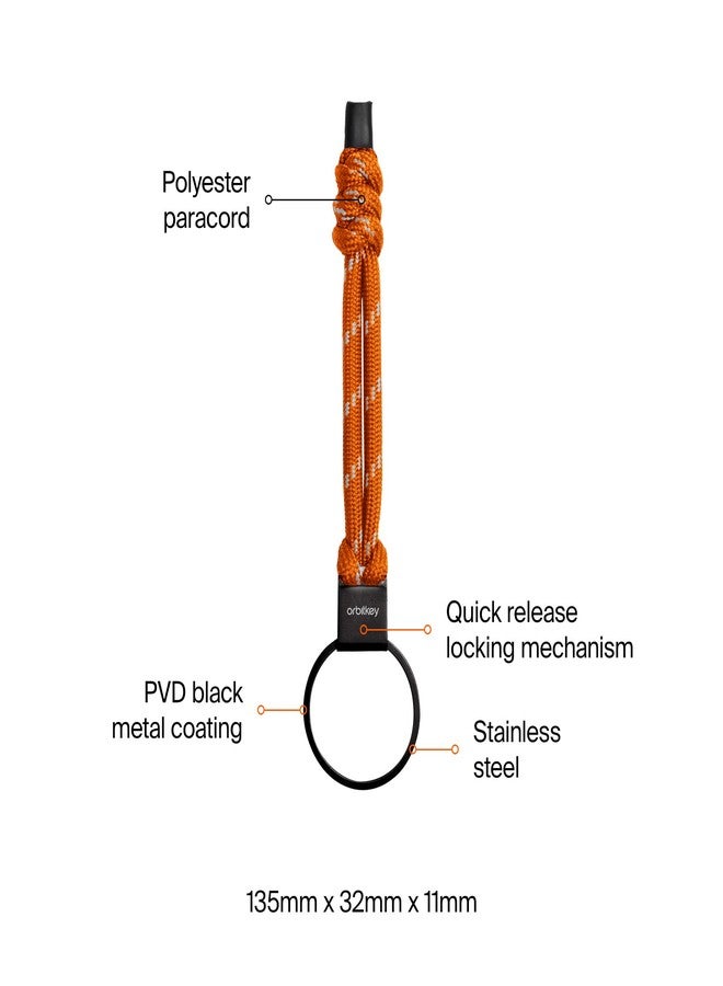 Orbitkey Urban Loop Keychain - Tangerine - Bright Paracord Wrist Lanyard with Stainless Steel Quick-Release Lock for Car Keys, Fobs & Everyday Carry - Image 5