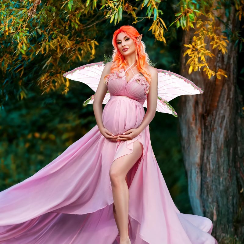 RENEMEGO Pink Fairy Wings for Adult - Butterfly Wings for Women Mother Nature Costume Woodland Elf Wings with Pink Flowers Leaves and Vines for Renaissance Renfaire Fantasy Fairy Costume Cosplay - Image 3