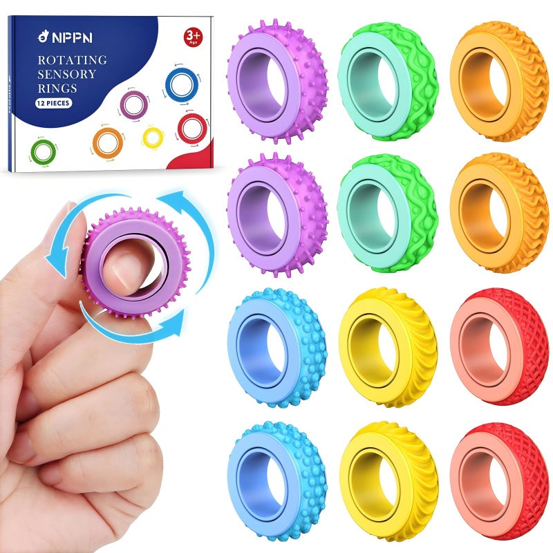 NPPN Sensory Toys Fidget Rings for Kids 12 Pcs Finger Spinner Rings for Anxiety Relief Autism ADHD Quiet Fidgets for Classroom Prizes Party Favors Bulk Pinata Stuffers - Image 2